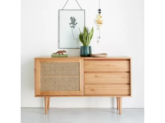 Commode en mindi massif et cannage 135 cm