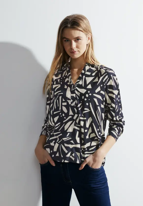 Printbluse mit Hemdkragen - night sky blue