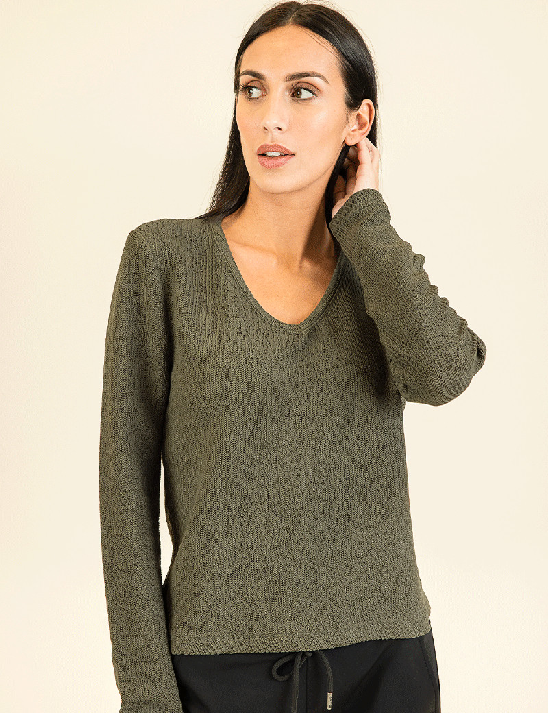HBT BASICS ESSENTIELS | IBIZA PULL FEMME KAKI