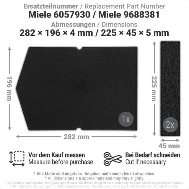 Filter til tørretumbler Miele 6057930 9688381