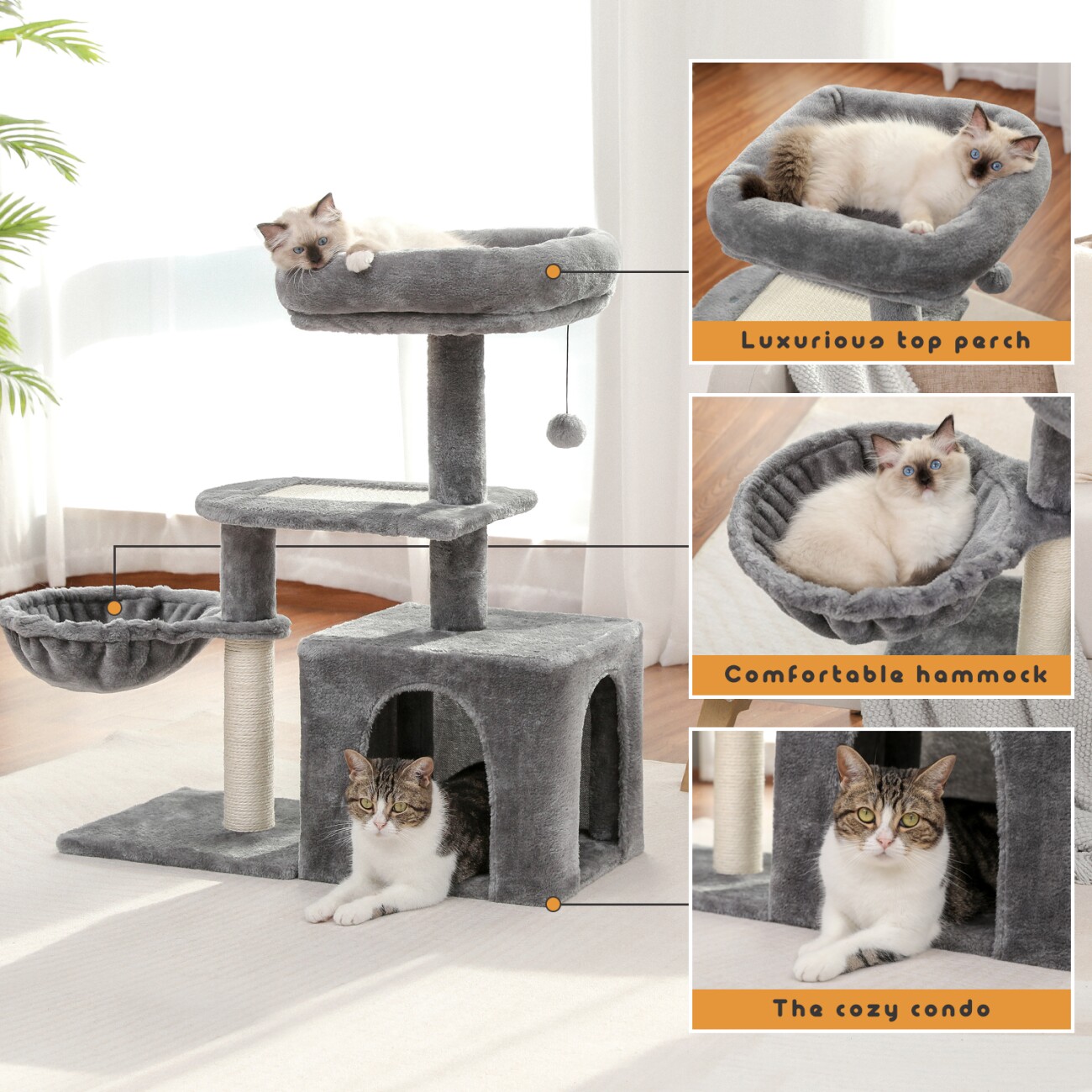 Pawz Road – Kratzbaum für Kitten – Hängematte & Höhle grau