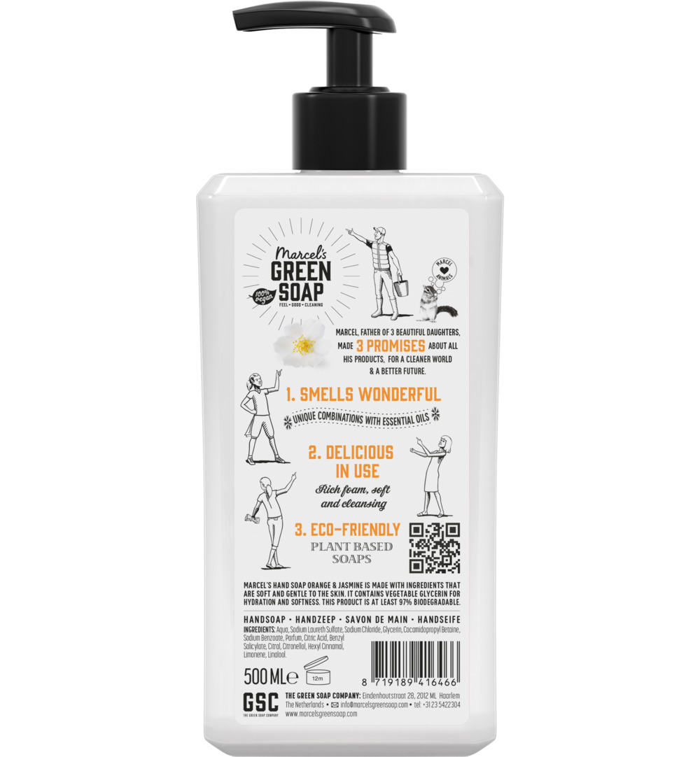 Marcel’s Green Soap Handzeep sinaasappel & jasmijn (500 ml)