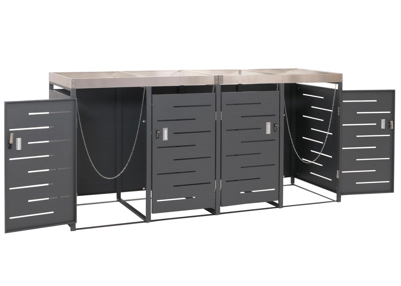4er-Mülltonnenverkleidung MCW-H40, Mülltonnenbox, Pflanzkasten Edelstahl-Metall-Kombi 92kg 125x264x84cm erweiterbar