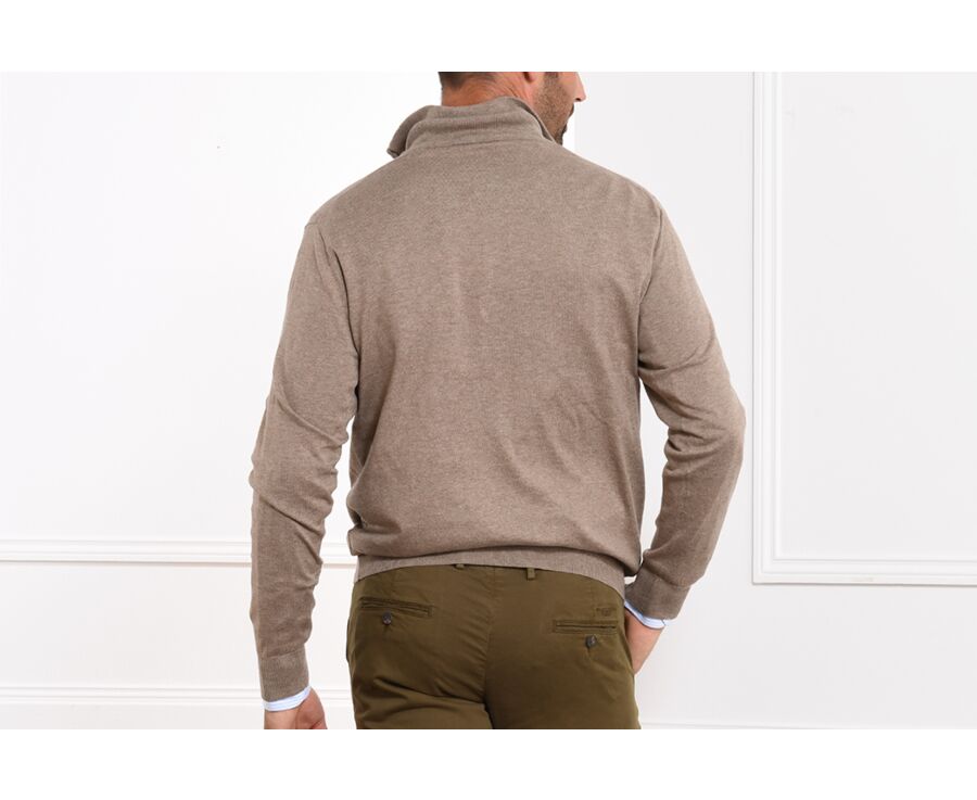 Pull col zippé homme fin coton bio/cachemire Taupe Chiné - VLAD