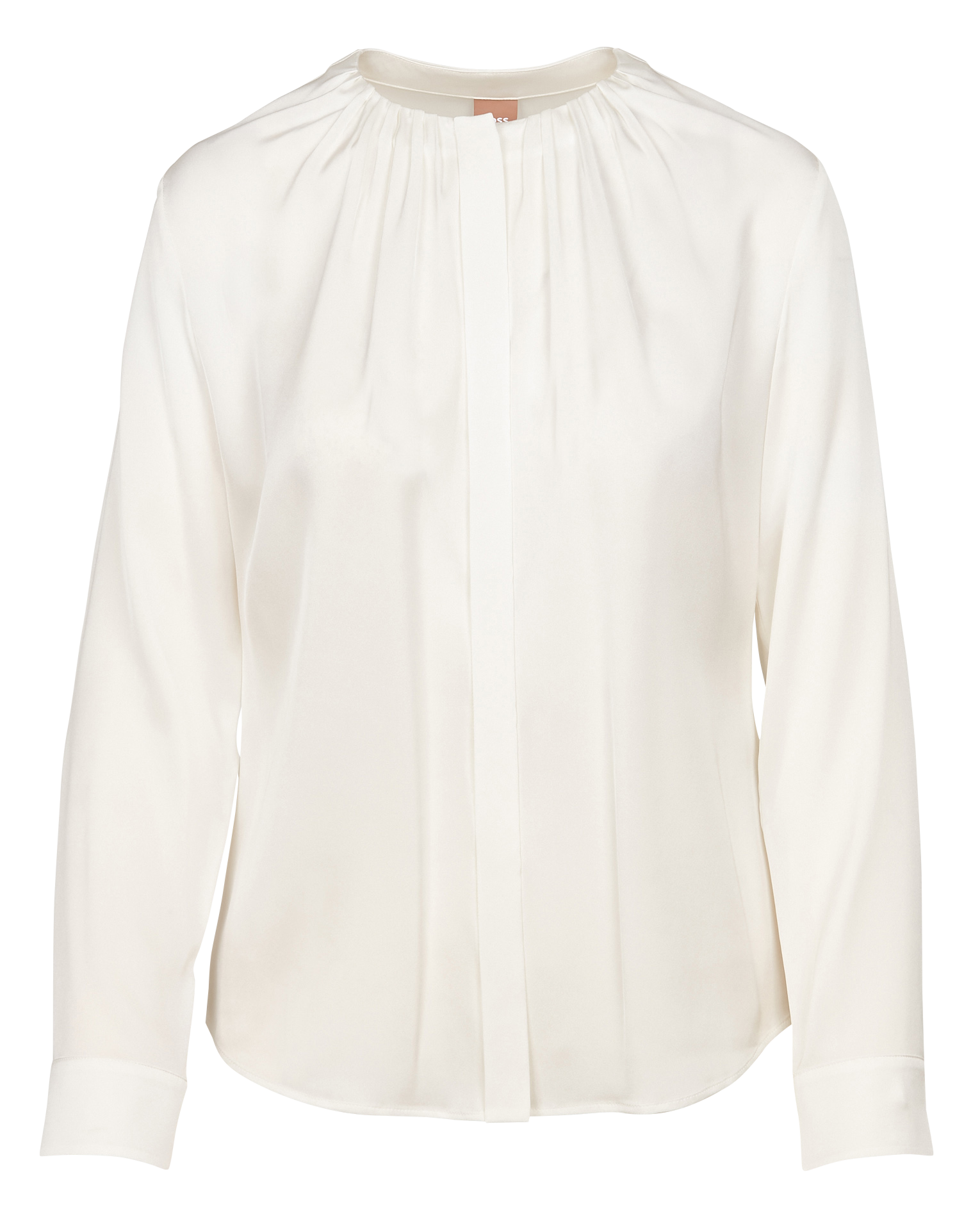 Chemisier droit col rond en soie mélangée | Beige