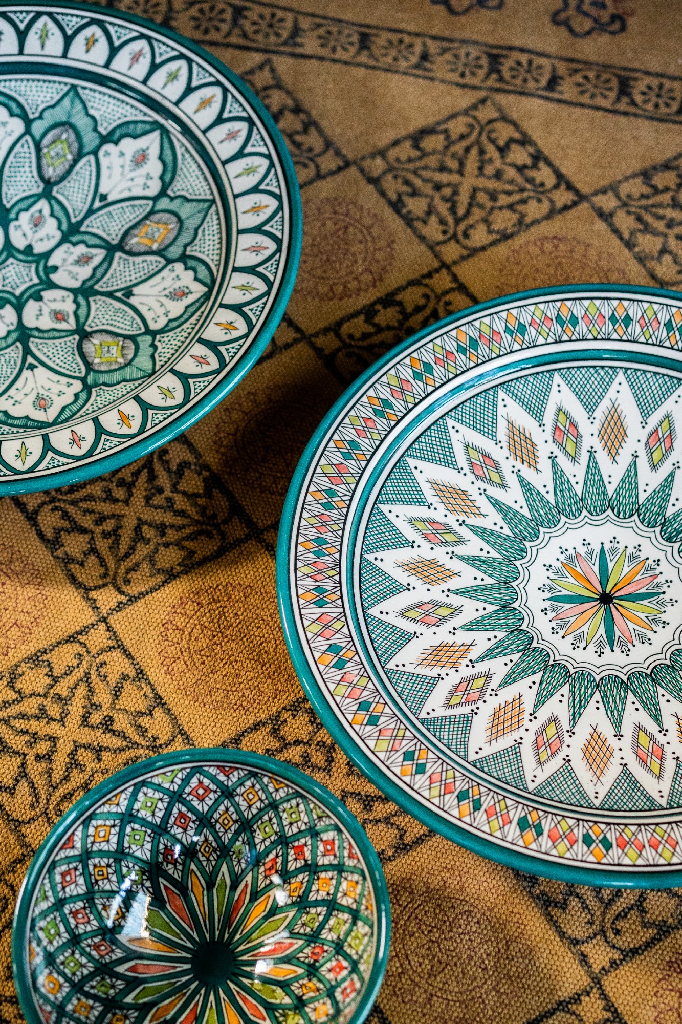 Zierschale, türkis gemustert, Ø 20 cm, H 9 cm von fischer's lagerhaus