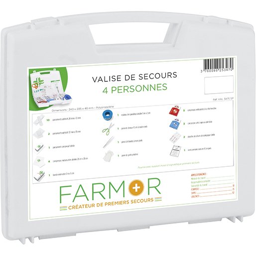 Valise de secours Multirisques ÉCO 4 personnes avec support Mural