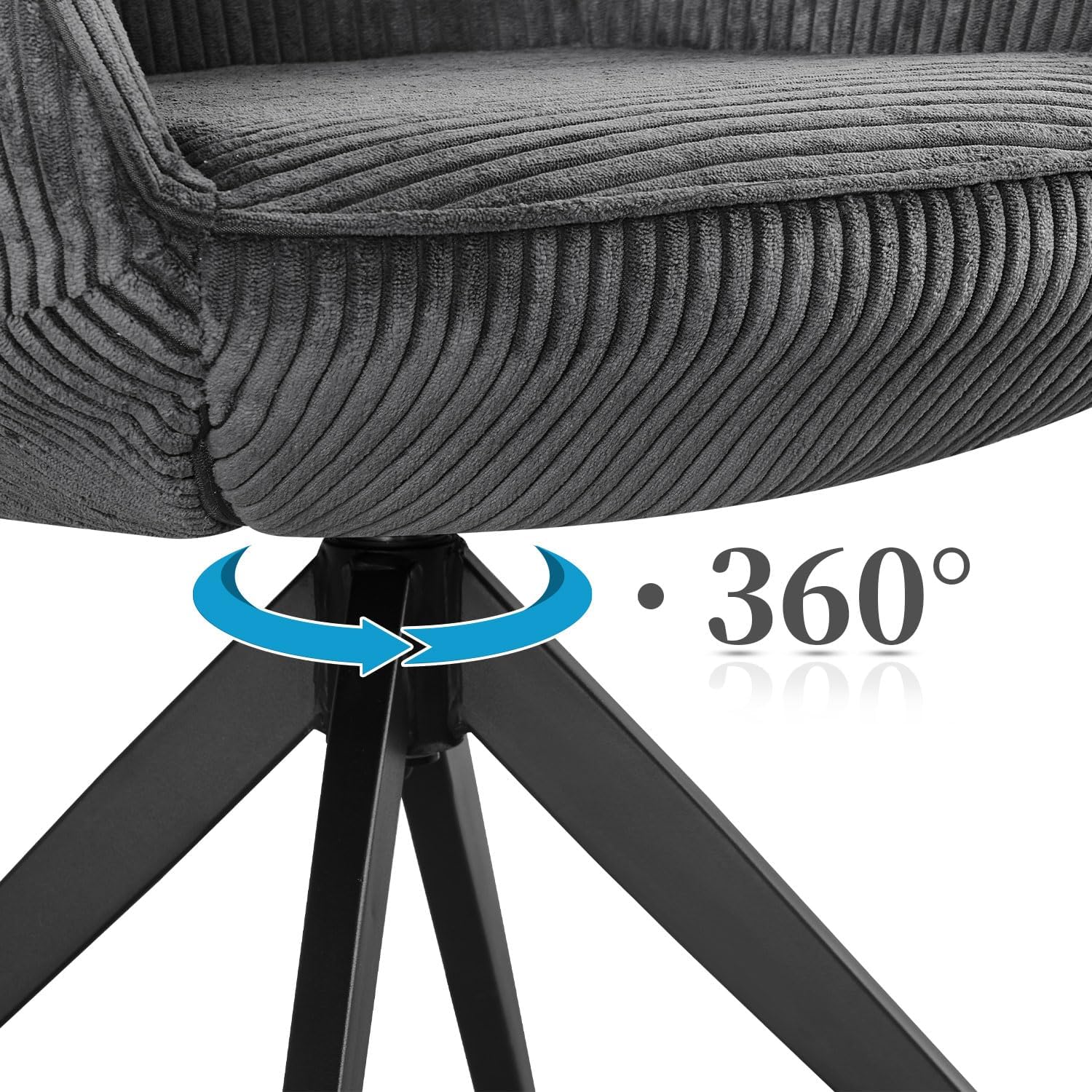 B&D home® Esszimmerstuhl ARVIT drehbar – mit Armlehnen, 360° Drehfunktion, Moderner Cordstoff in Dunkel Grau, Metallgestell schwarz, komfortabel gepolstert