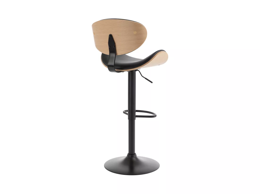 Lot de 2 tabourets de bar en simili, placage chêne et métal - Hauteur réglable - Naturel clair et Noir - MONTENEGRO