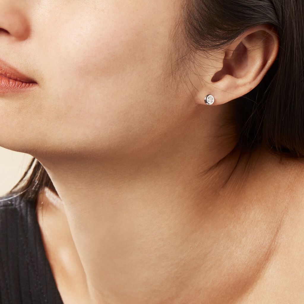 Boucles D'oreilles Puces Argent Blanc Laureano Oxydes De Zirconium
