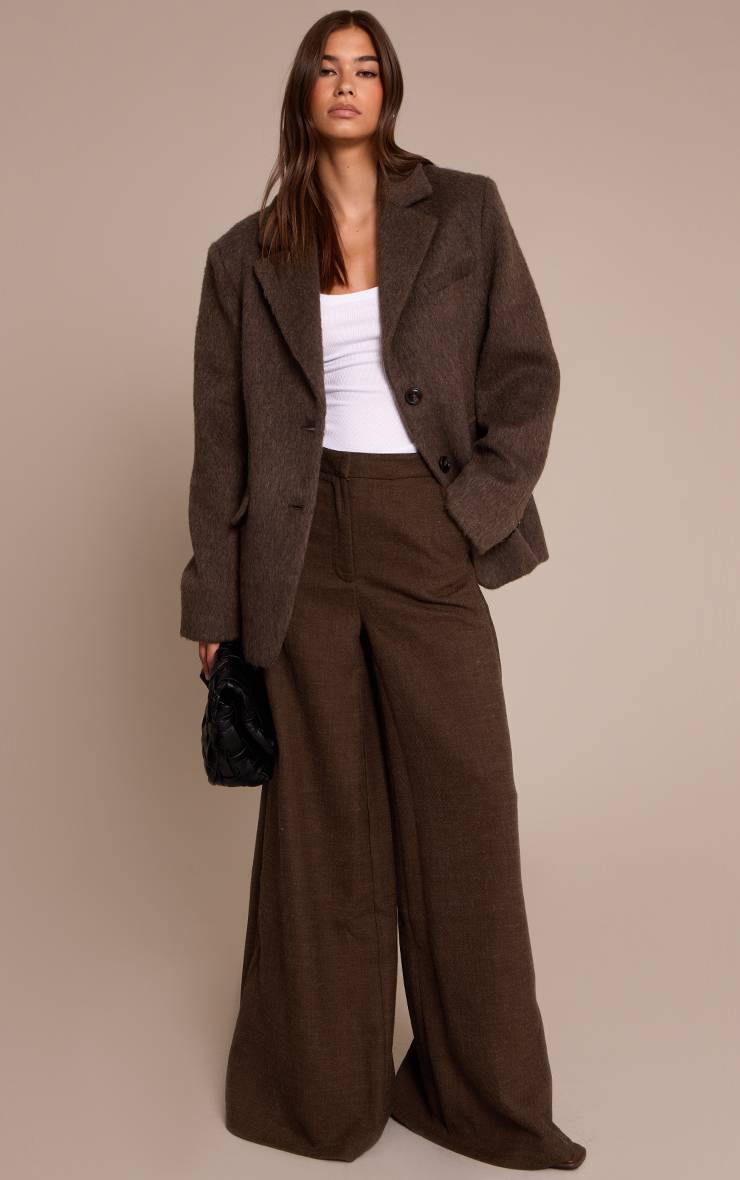 Chocolat Blazer Oversize Effet Laine Brossée