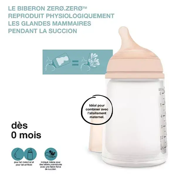 Mamadeira anticólica Suavinex, fluxo médio, Zero Zero, 270ml