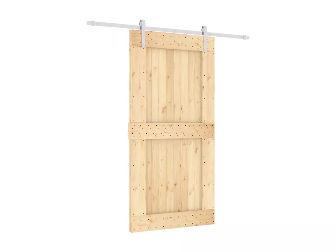 Porte coulissante et kit de quincaillerie 100x210 cm pin massif