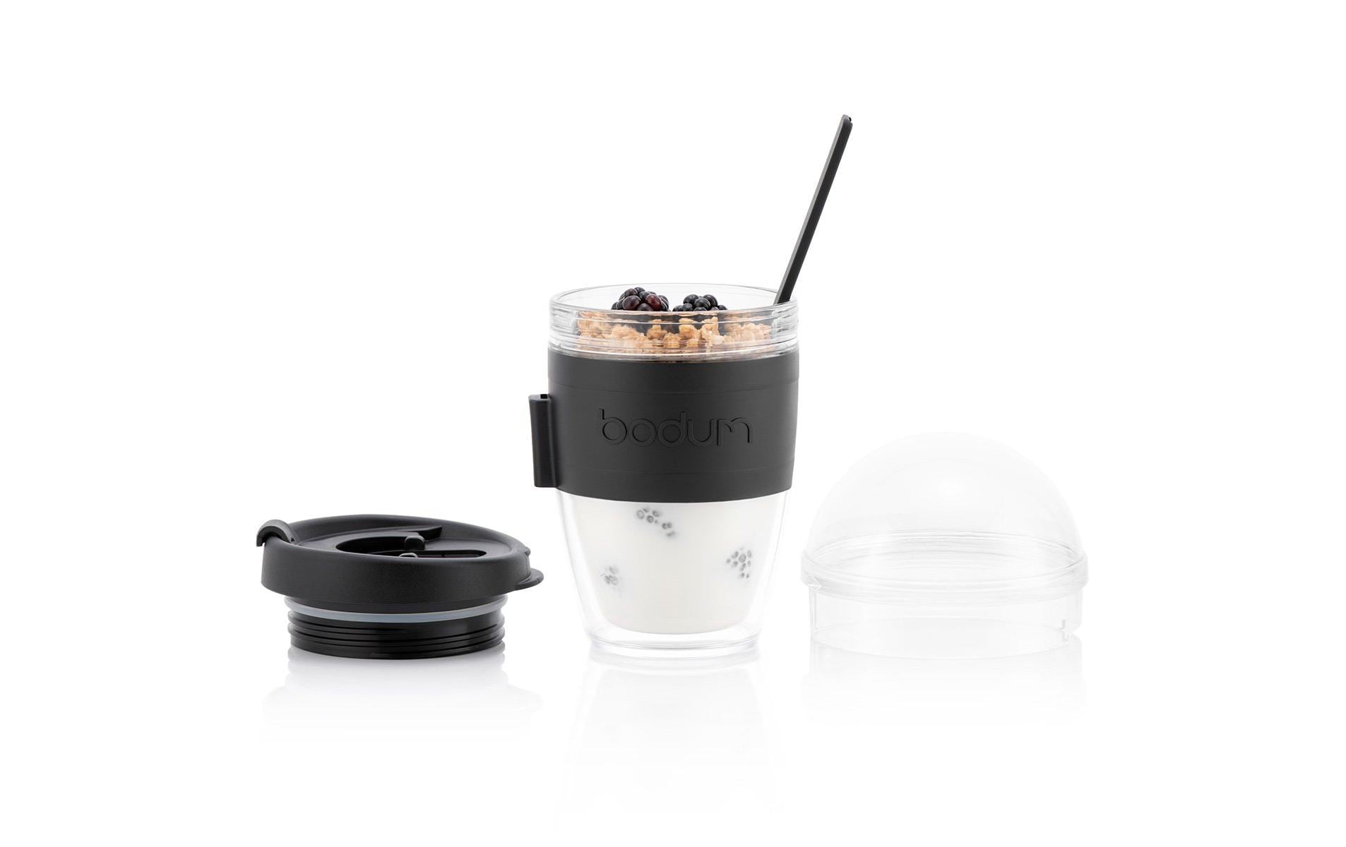 Joghurtbecher mit Granolabehälter Joycup Schwarz, 0.25 lWiederverwendbarer Snack-Becher
