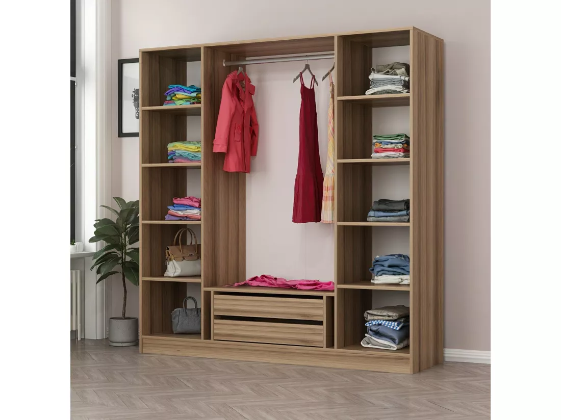 Armoire avec 4 portes en verre fumé, noyer doré-noir 180 x 210 cm