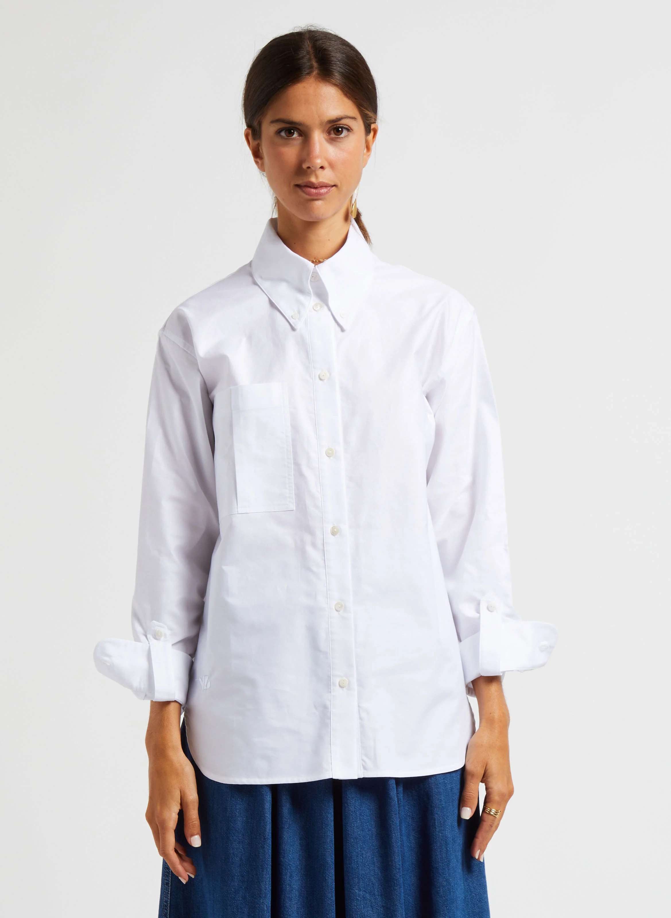 NUSA - Chemise col classique oversize en coton| Blanc