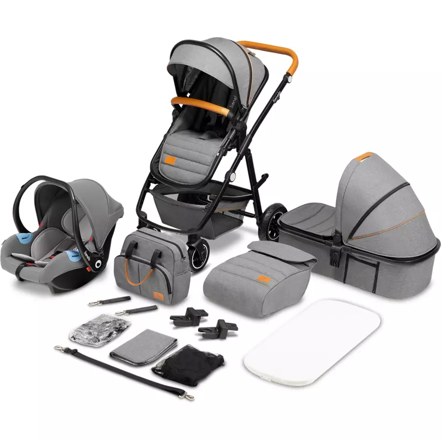 lionelo Kombikinderwagen Amber 3 in 1 grey stone