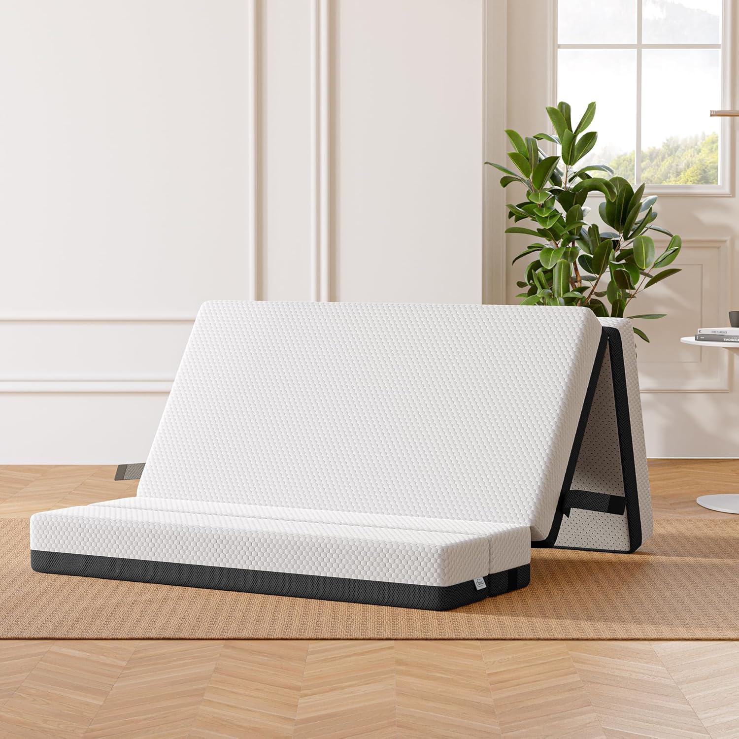 TeQsli Gel Klappmatratze 15 cm Höhe, Gästematratze, 4-teilige Faltmatratze & 3-in-1 Schlafsofa mit waschbarem und abnehmbarem Bezug, Öko-Tex & CertiPUR Zertifiziert (90x200x15cm)