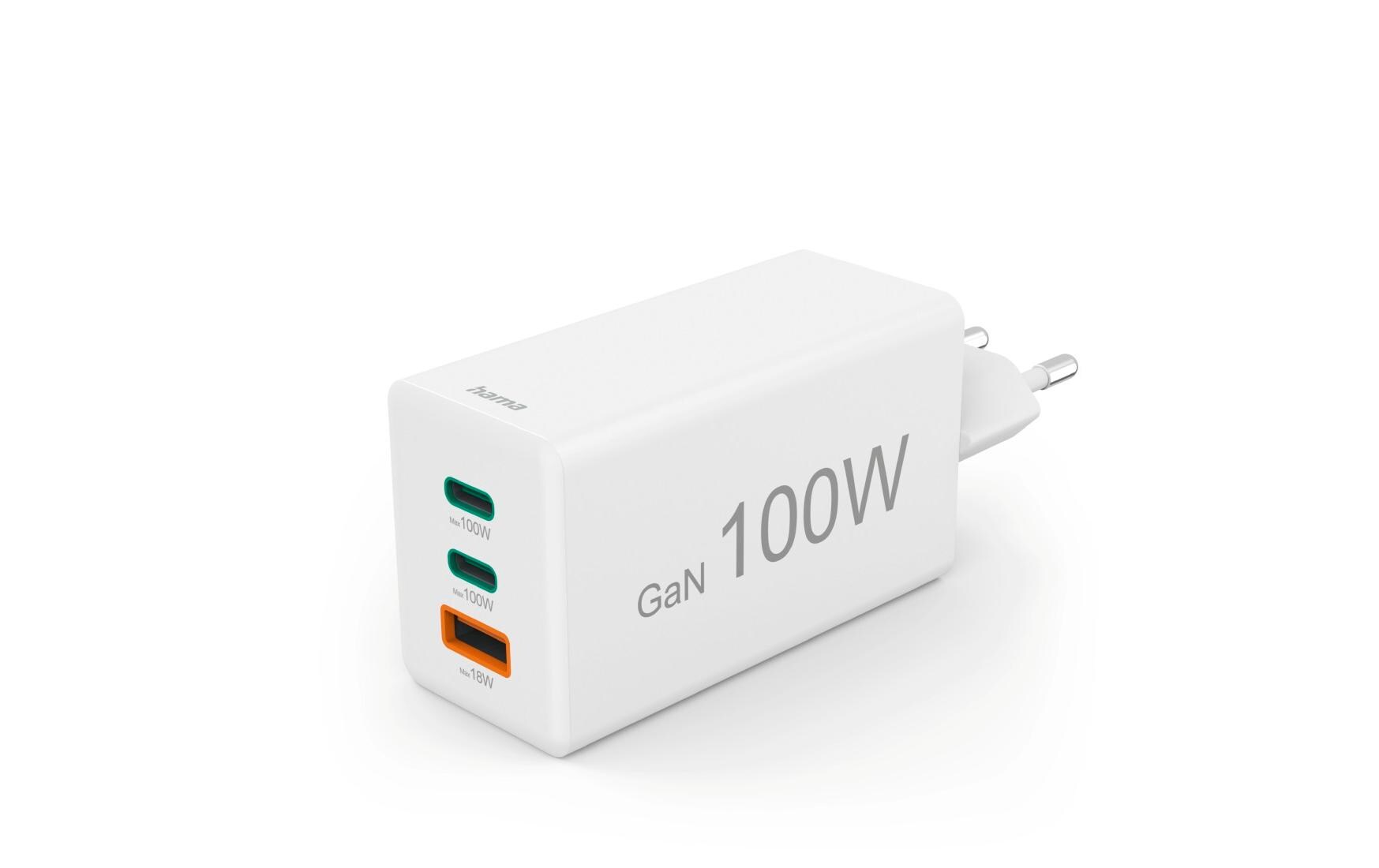 USB-Wandladegerät Gan charger 1x USB-A 2x USB-C 100 W WeissSchnellladegerät mit 1x USB-A und 2x USB-C