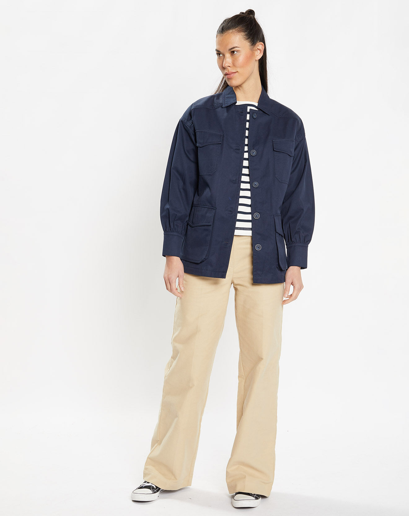 Galeries Lafayette Veste Saharienne en Coton épais bleu marine