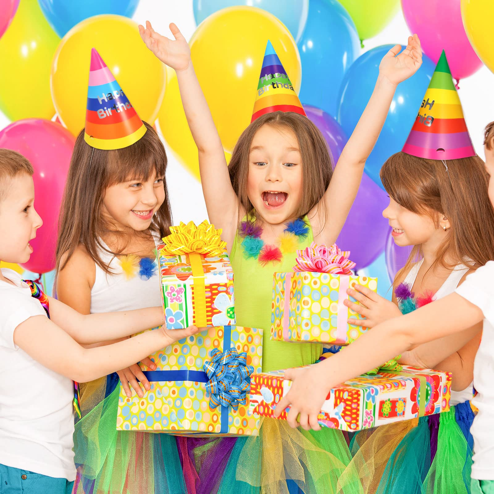 (11-tlg. Set) Happy Birthday Girlande Geburtstags Deko Party Hut Accessoire - Regenbogen