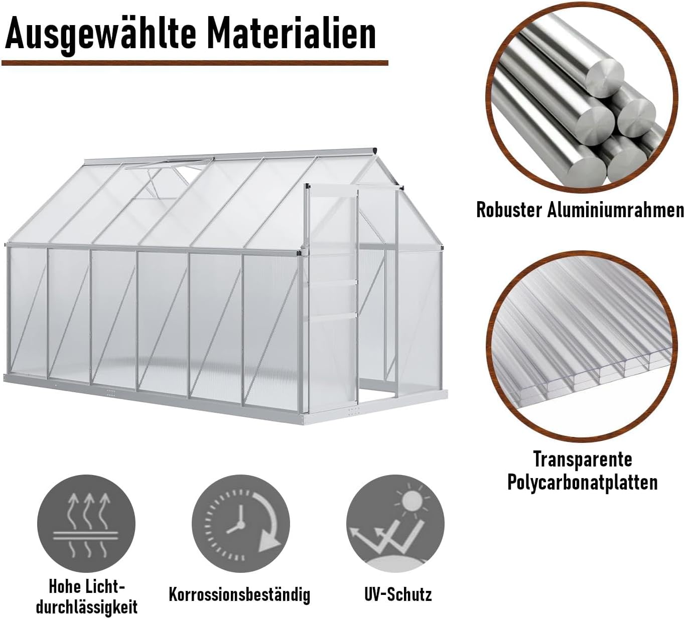 ESTEXO Aluminium Gewächshaus 11,2 m³ Frühbeet 370x190x195 cm inkl. Fundament Alu Treibhaus Tomatenhaus Pflanzhaus