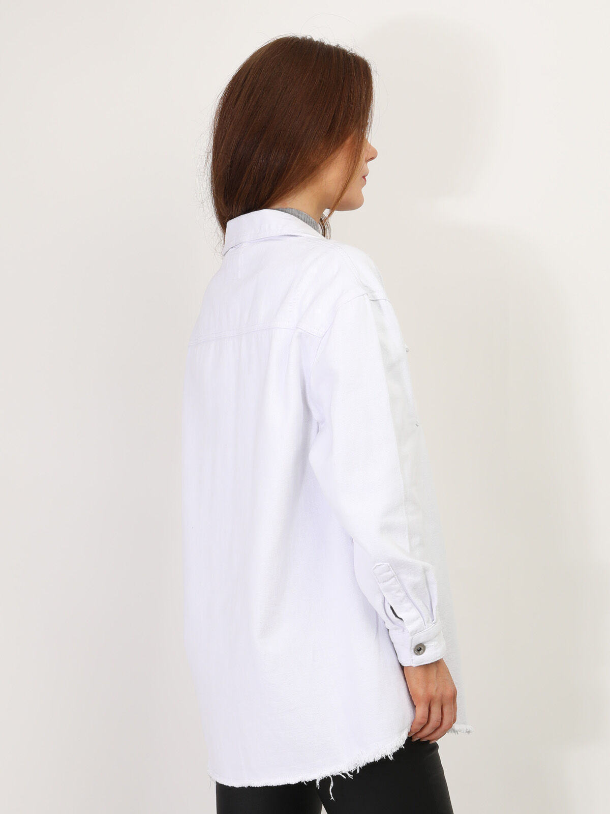 Surchemise oversize en denim- Blanc
