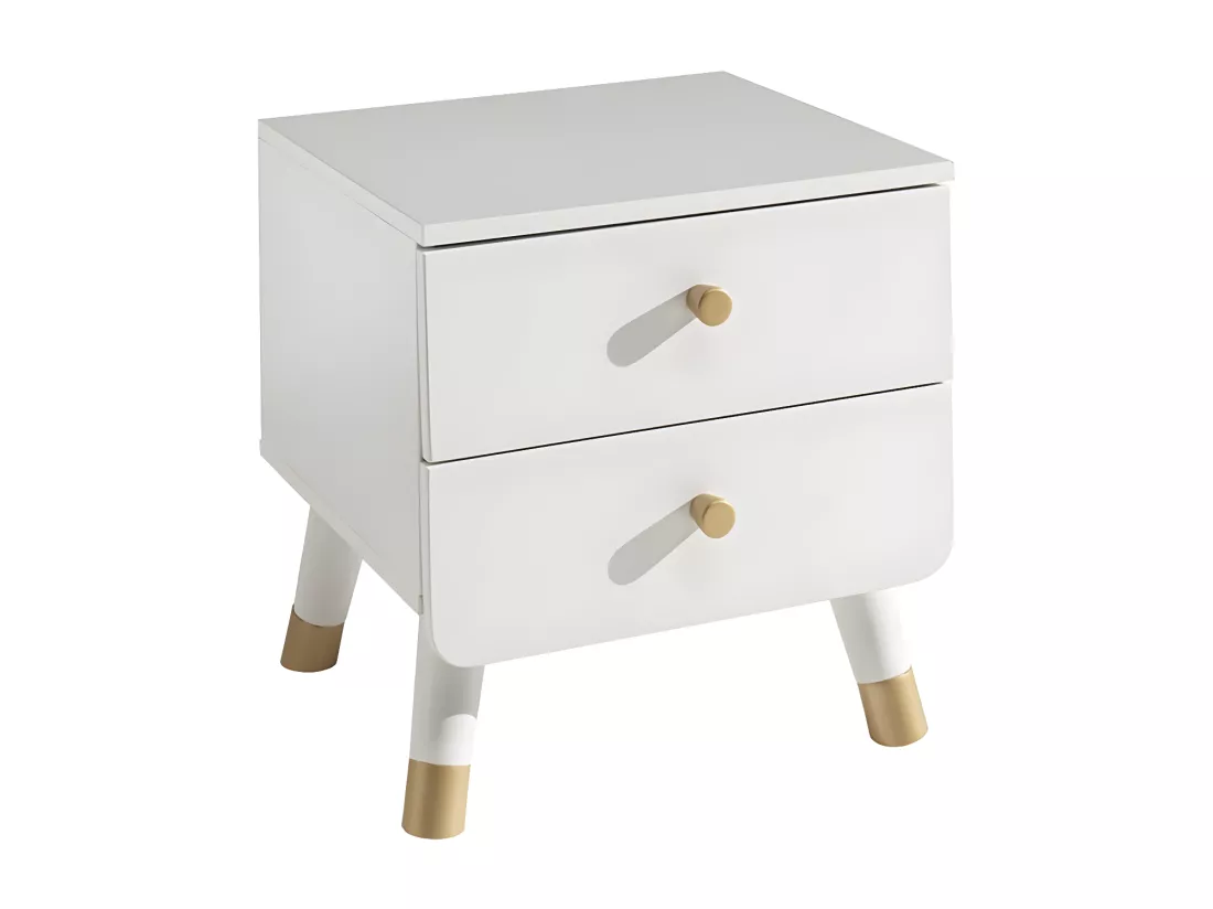 TINY WHITE - Chevet 2 Tiroirs Blanc et Gold