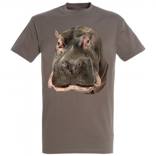 Camiseta com estampa de hipopótamo marrom