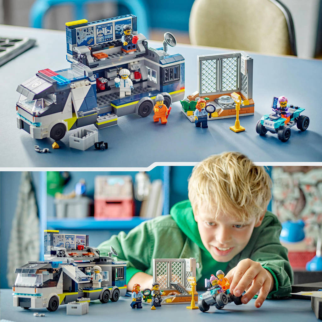 Een leuke set met veel speelmogelijkhedenPolitielaboratorium in truck Politie Speelgoed voor Kinderen vanaf 7 jaar 60418