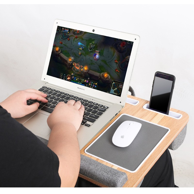 (55x36cm) Holz Betttisch Laptop Schreibtisch mit Mauspad / Handgelenkauflage / Halterung für Tablet   Smartphone - Braun