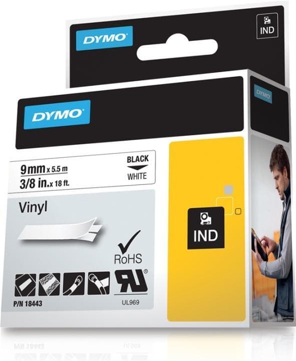 DYMO Rhino Professional, mærkbar permanent vinyltape, 9 mm, sort teks