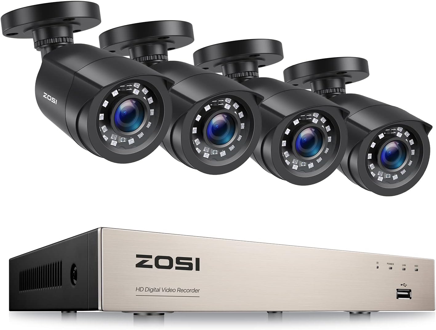ZOSI 1080P Verkabelt Aussen Überwachungskamera Set ohne Festplatte, 8CH HDMI DVR, 4 Outdoor 2MP Video Sicherheitskamera, IR Nachtsicht, Bewegungsalarm
