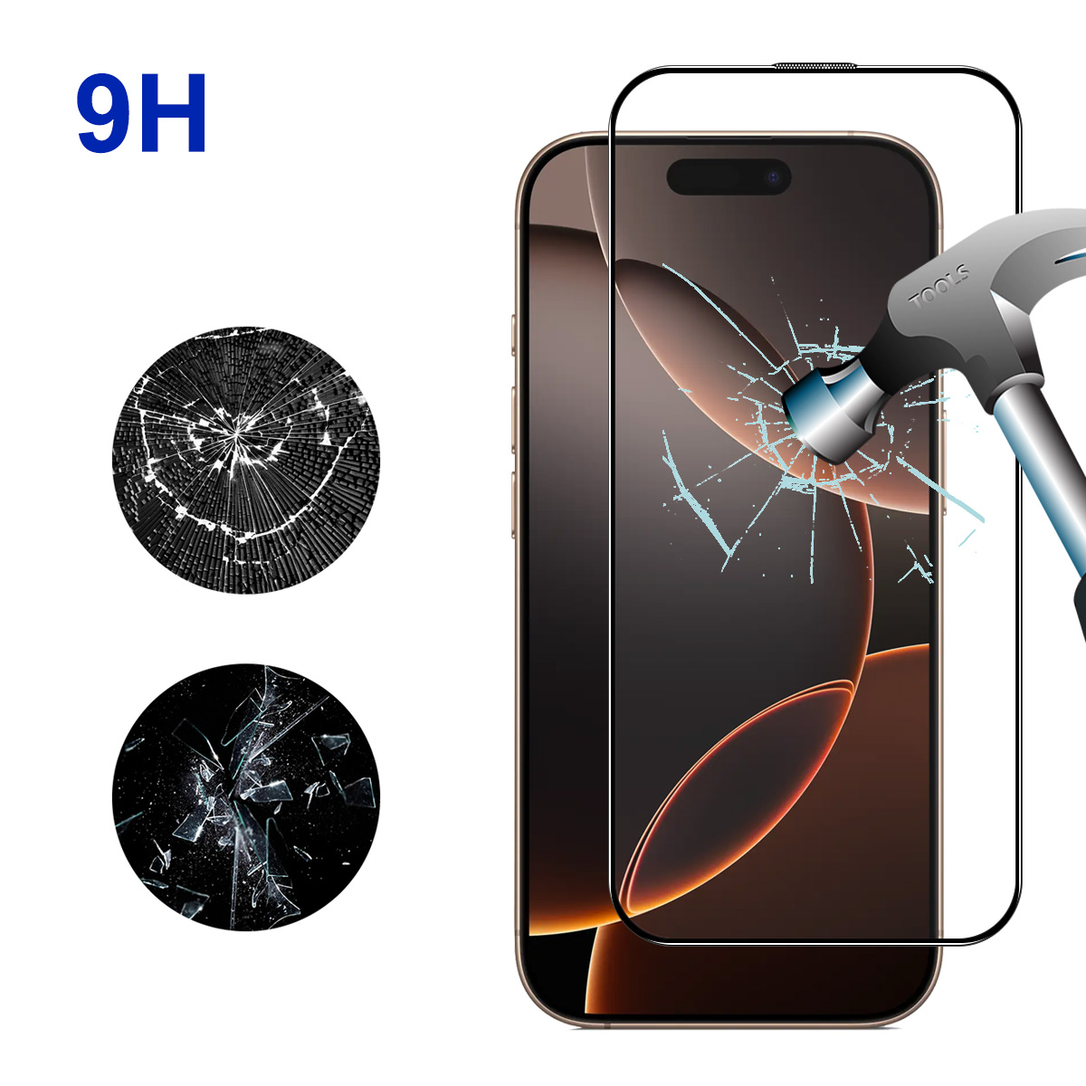 iPhone 16 Pro Full-Screen Vollbild Panzer Glas mit Rahmen   Montagerahmen