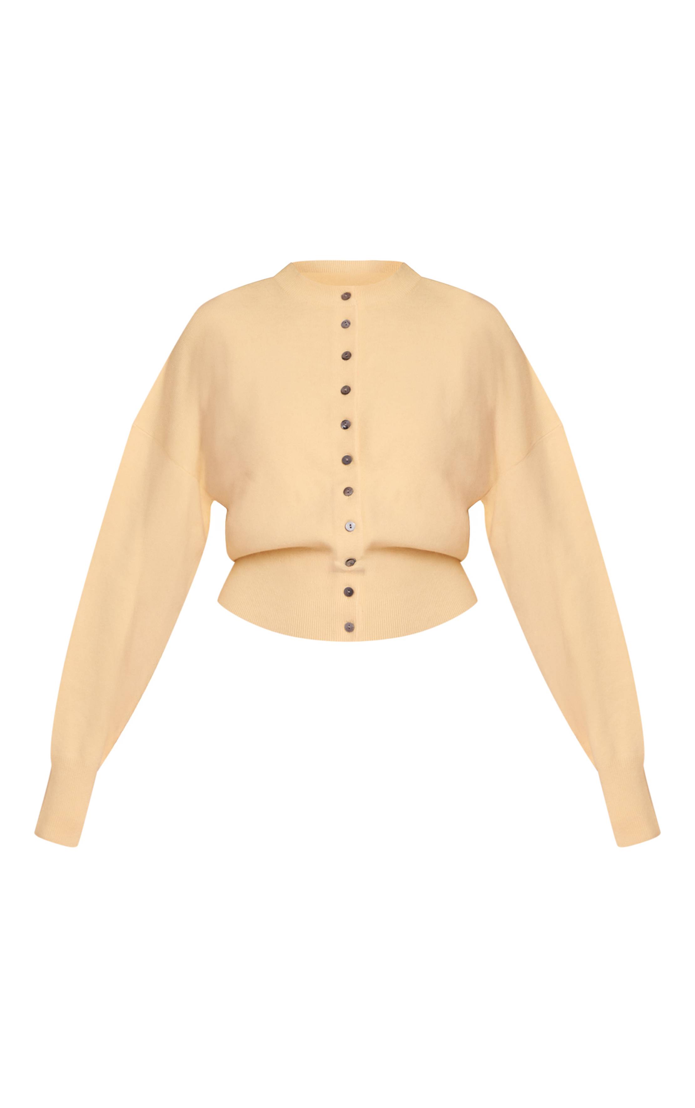 Pale Yellow Cardigan En Maille Compacte