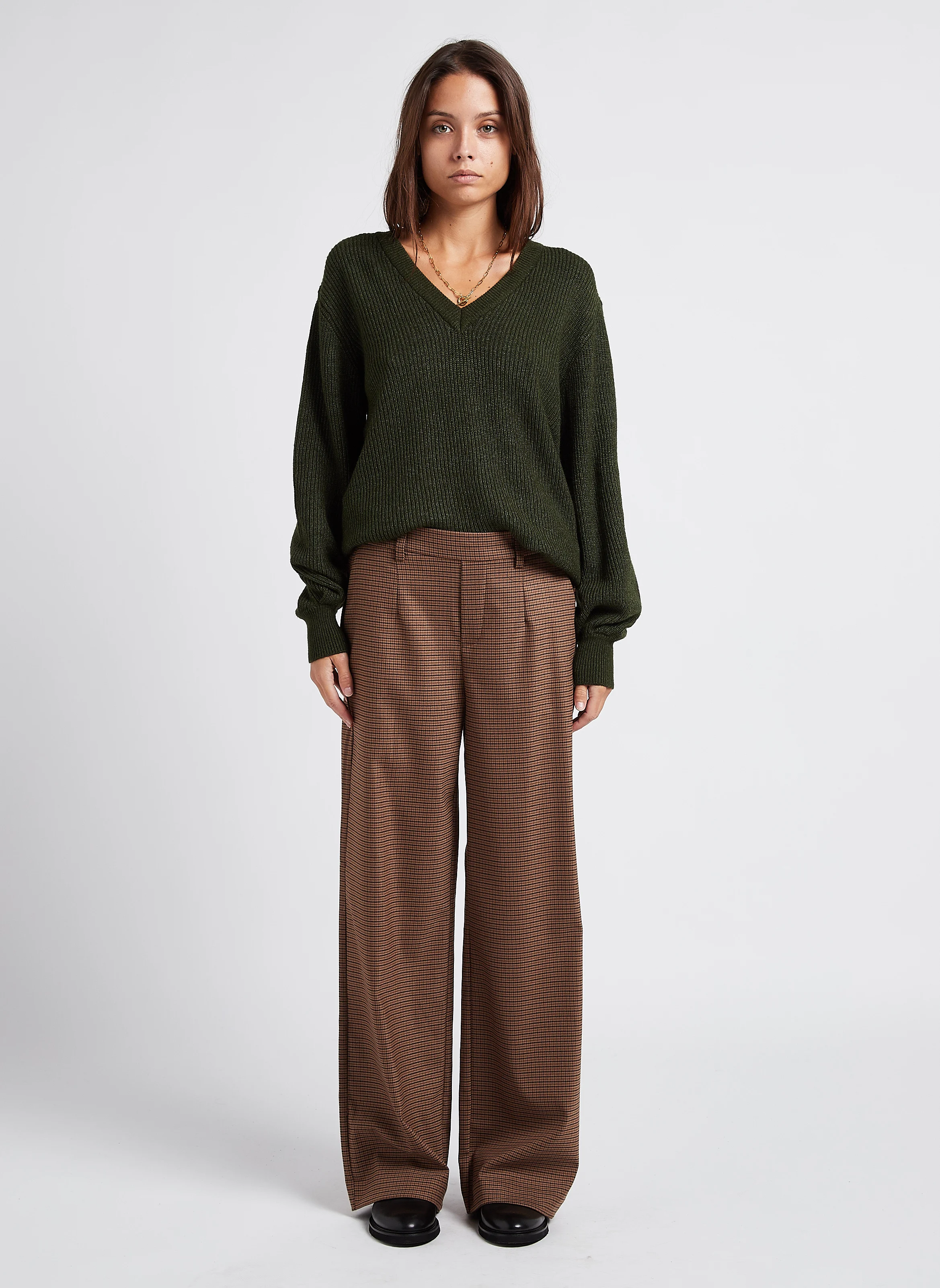 Pantalon large à rayures| Beige
