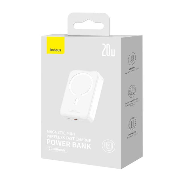 Powerbank Baseus Magnetic Mini 20000mAh, USB-C 20W MagSafe (hvid)
