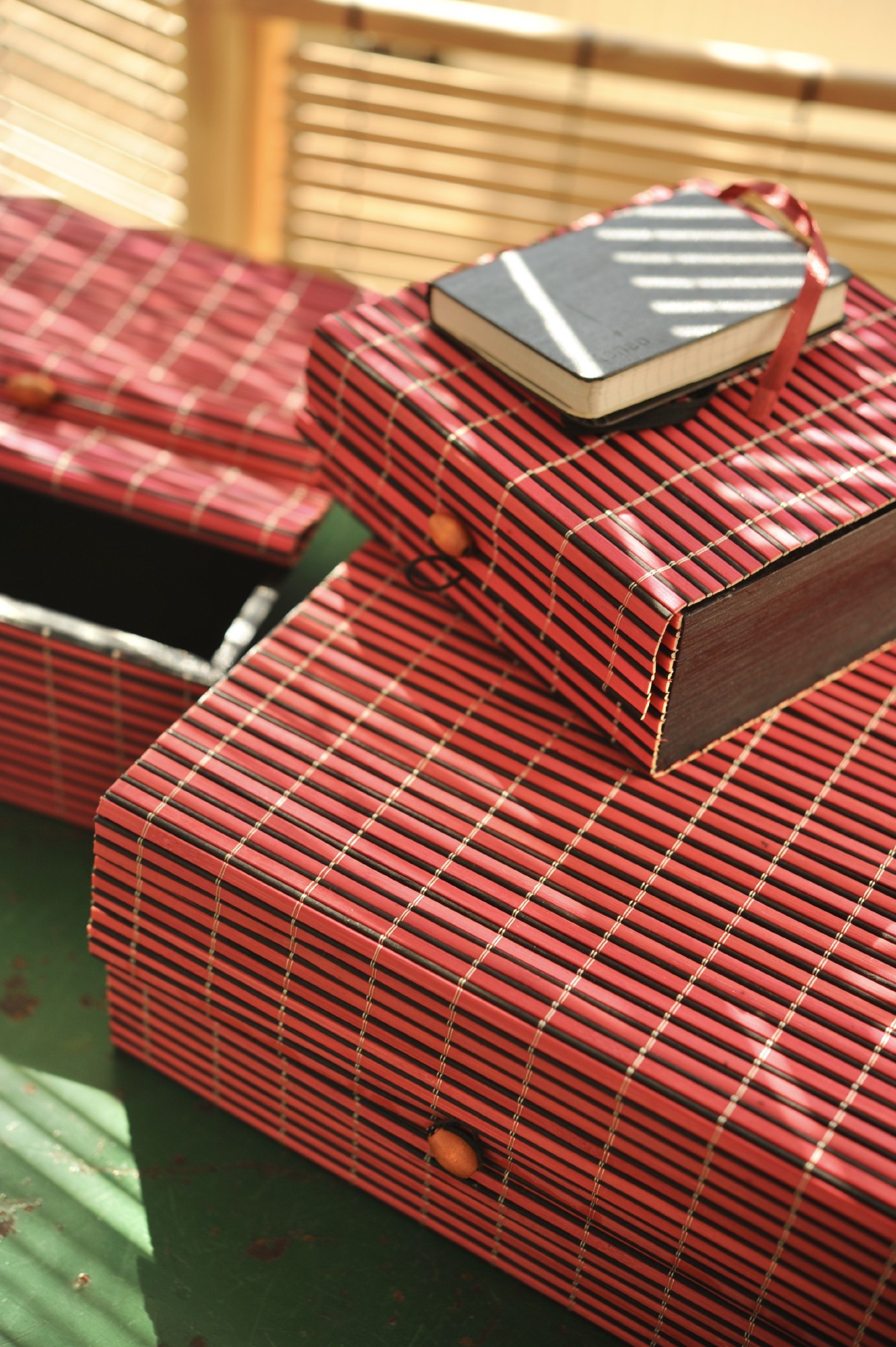 4er-Set Bambus-Deckelboxen, rot von fischer's lagerhaus