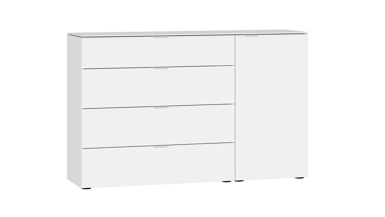 Commode Switchline 4 laden en 1 deur premium wit/glas bianco