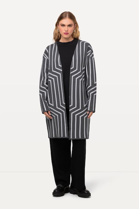 Strickjacke, Grafikmuster, V-Aussschnitt, Langarm