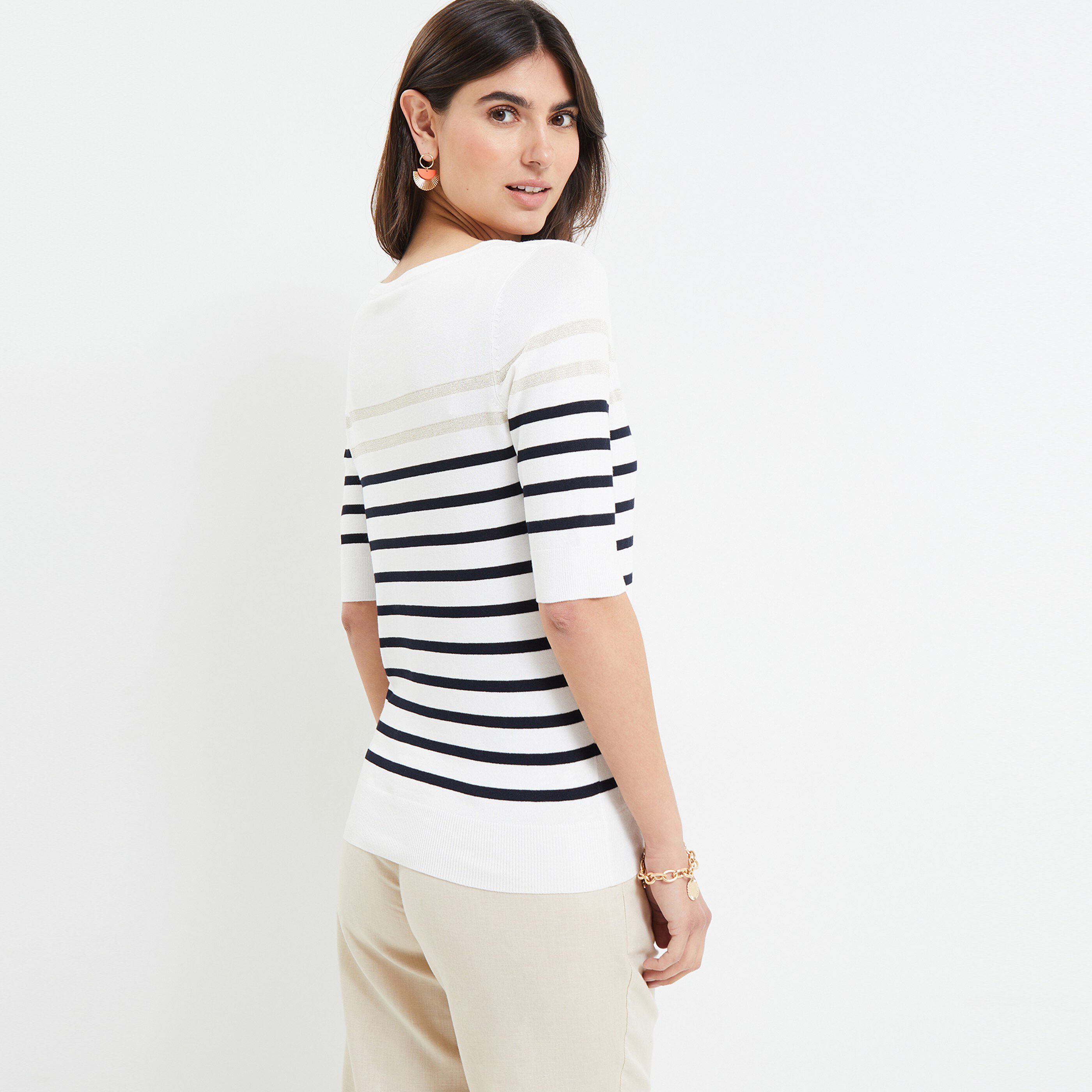 Pull à manches courtes rayé - BLEU