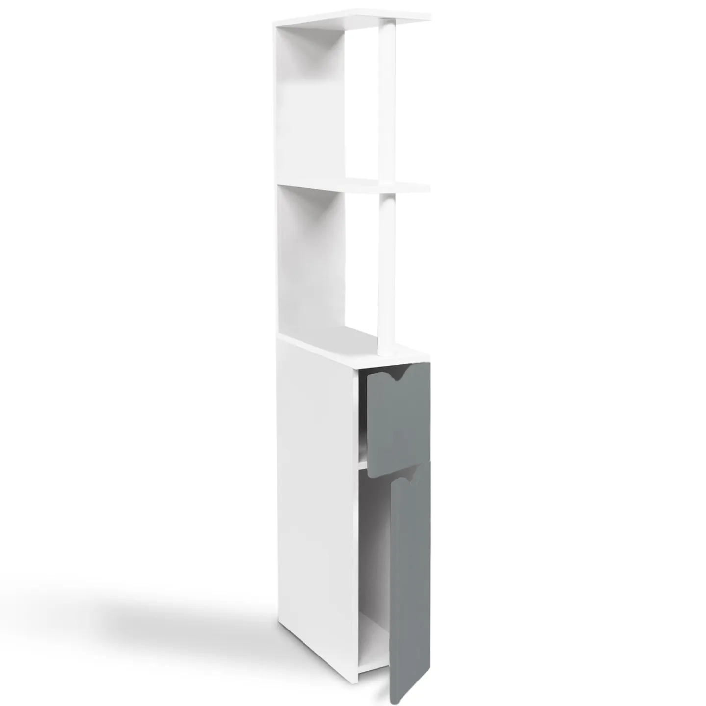 Meuble WC étagère bois WILLY 2 portes blanc et gris