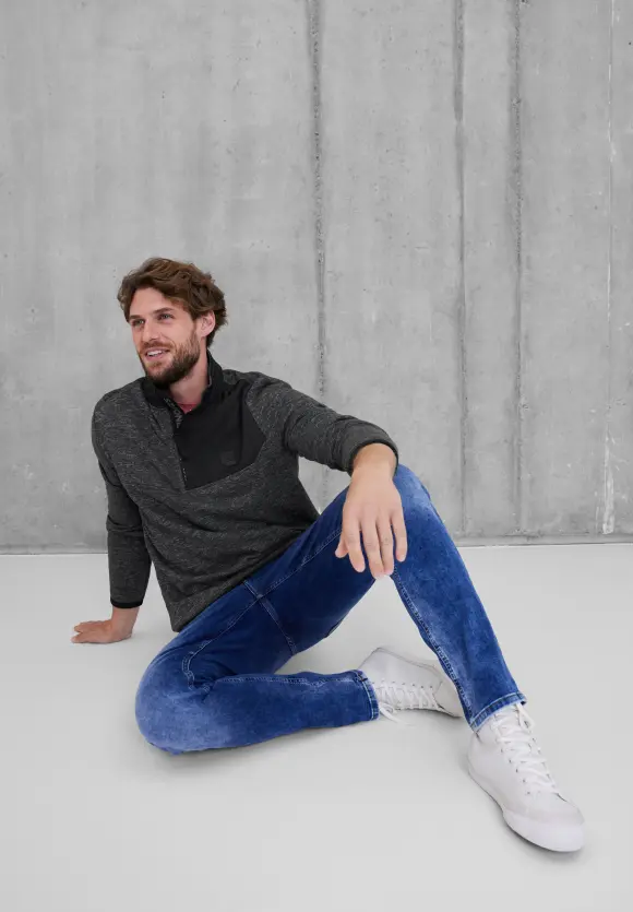 Troyer im Materialmix - storm grey melange