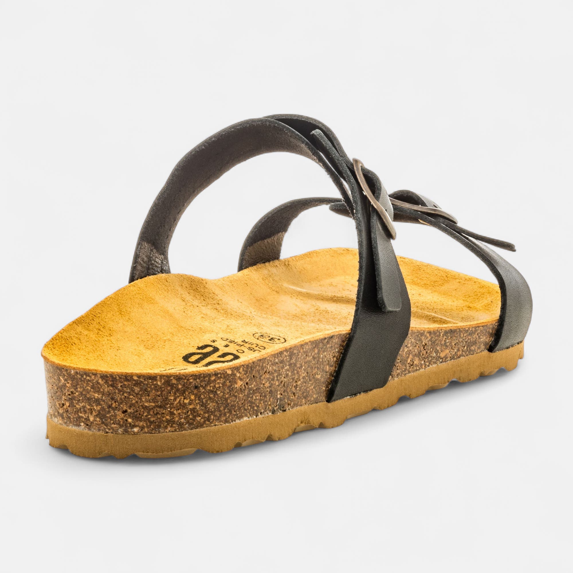 Mules semelle liège Femme en cuir noir
