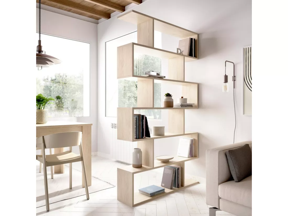 Bibliothèque Djorone, Etagère de bureau polyvalente, Bibliothèque avec 5 étagères, 80x25h190 cm, Chêne