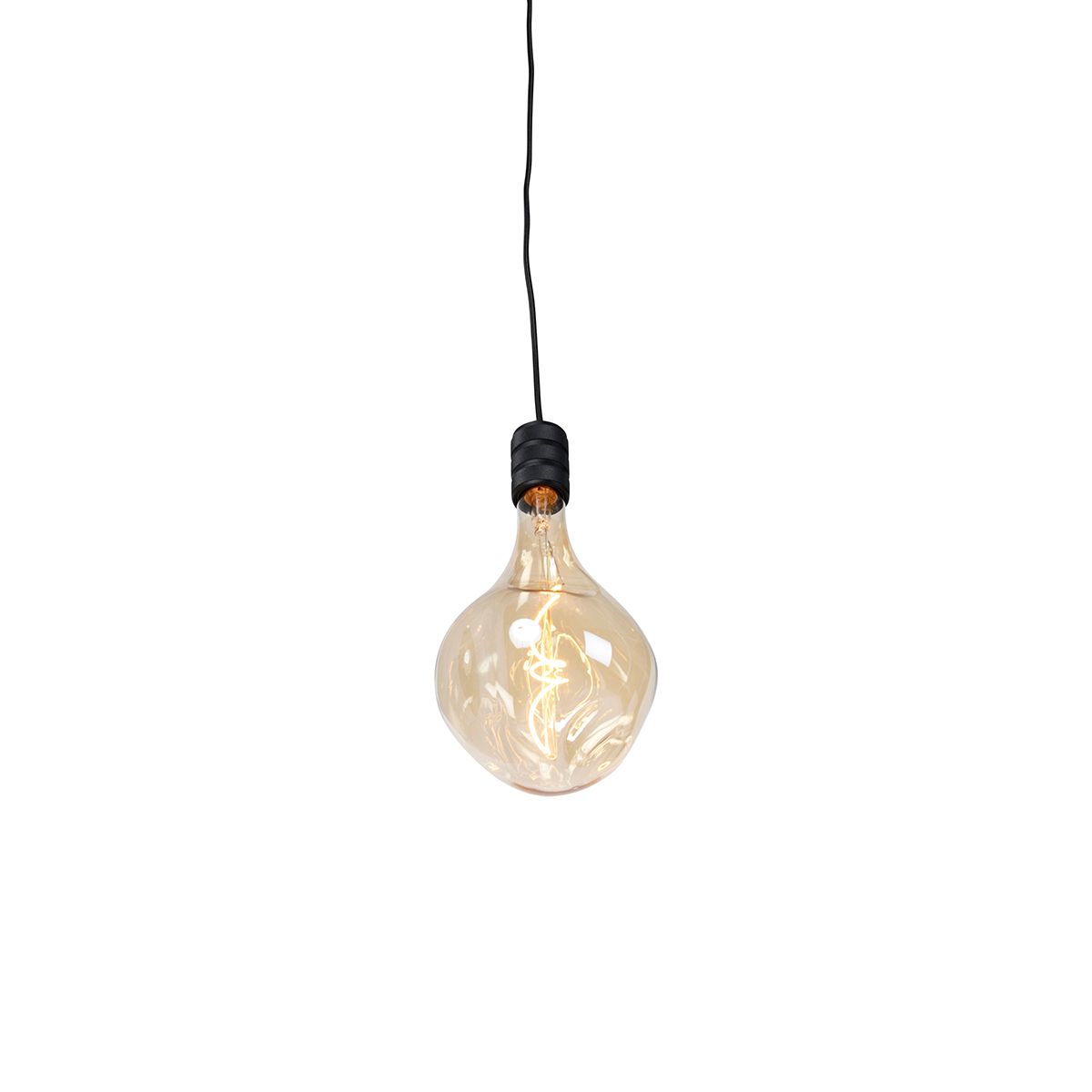 Hanglamp zwart met stekker incl. PS160 goud dimbaar- Cavalux