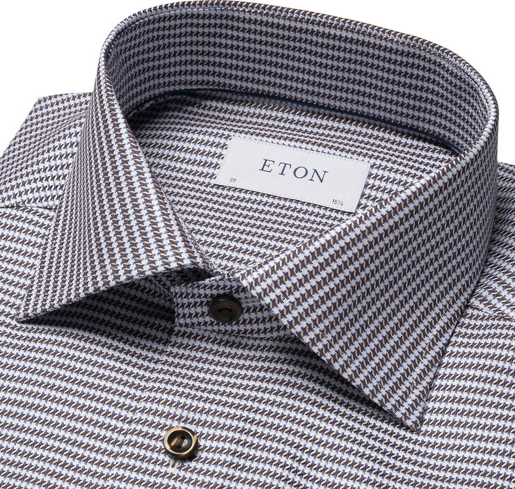 ETON Contemporary Fit Brown Houndstooth Signature Twill Shirt Brun