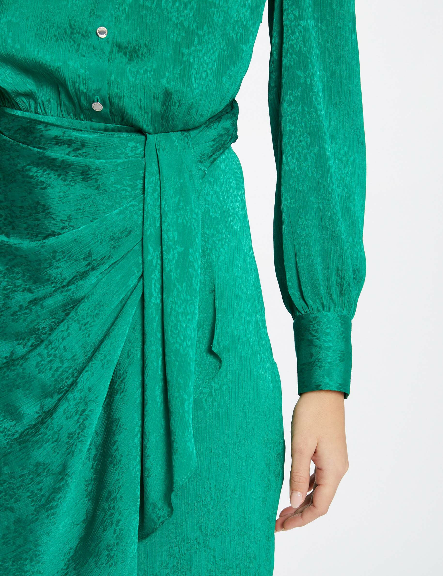 Robe droite drapée satinée imprimée vert femme - vert