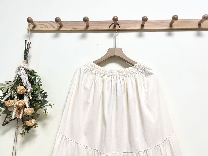 Santeh - Hoge taille effen kanten midi-lijn rok