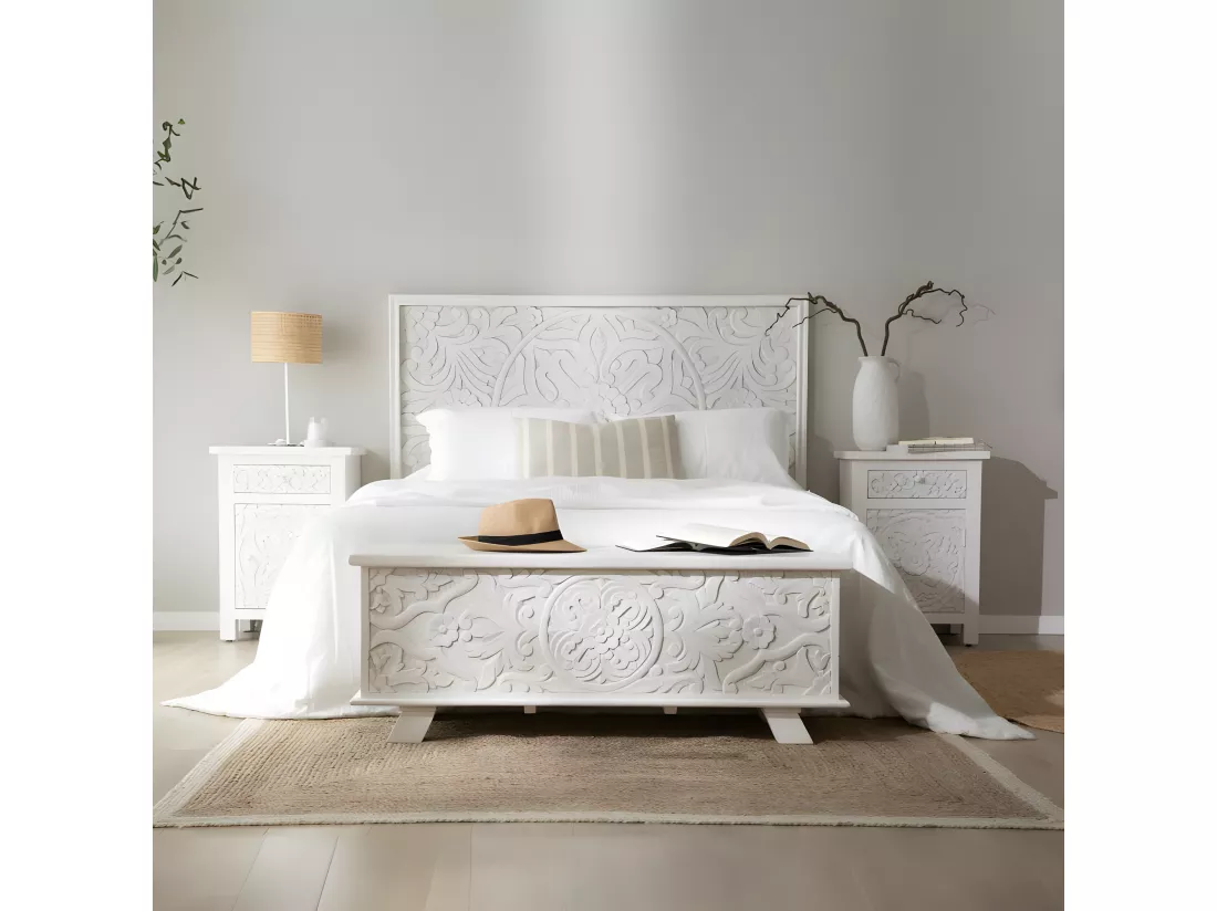 Coffre en bois massif blanc 120x45